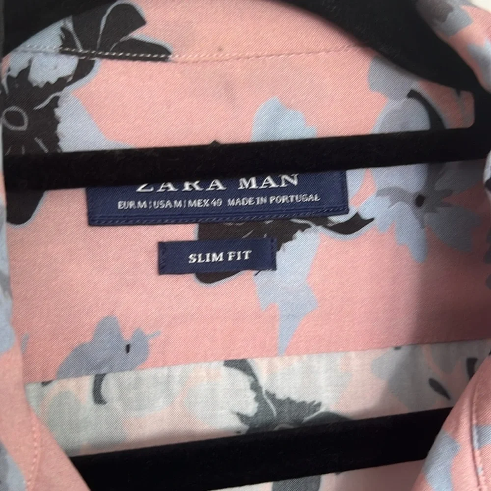 Zara Man Slim Fit Grey Pink Floral Button Down